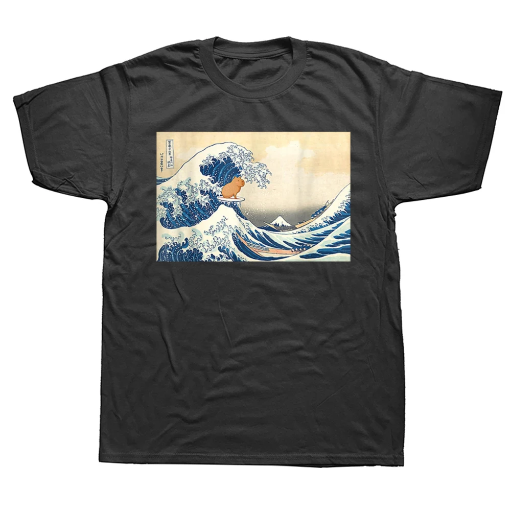 Neues Herren-T-Shirt mit Wellen-Capybara-Surfing-Motiv, Oversize, bedruckt, lässiges T-Shirt, lässiges Kurzarm-Vintage-Paar-T-Shirt