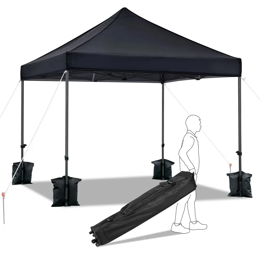 

Adjustable 10' X 10' Commercial Pop-up Canopy With Wheeled Carry Bag Camping Black Freight Free Waterproof Outdoor Awnings Shade