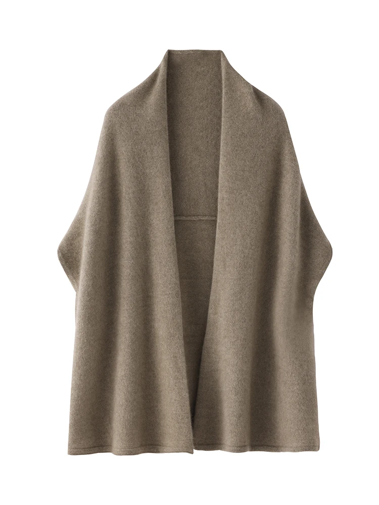 100% Merino Wool Shawl Women's Knitted Sleeveless Cardigan Autumn Winter Thick Warm Solid Color Cape Fashion Korean Loose Jacket 3