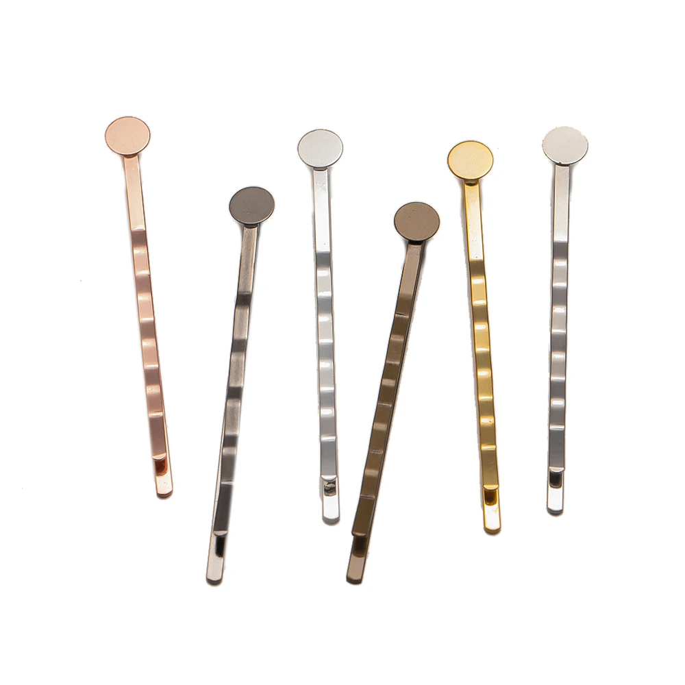 

20Pcs 6/8/10/12mm Flat Blank With Round Tray Base Hairpin Findings For DIY Woman Kids Cabochon Hairpins Accessories Supplies