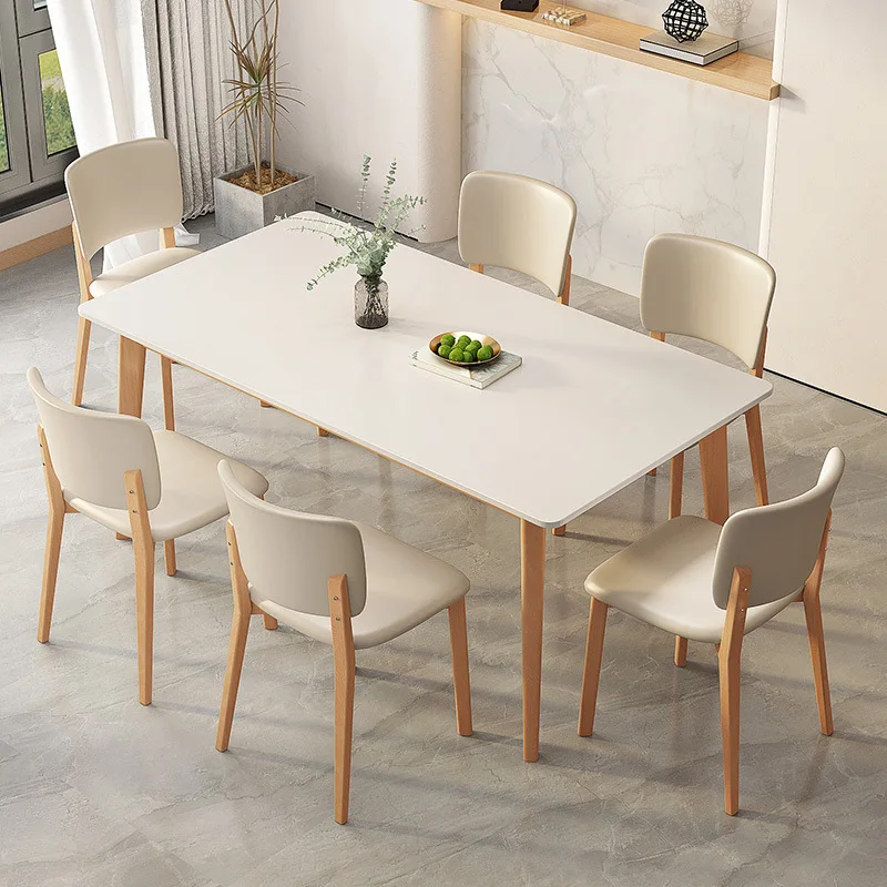 

Solid Wood Dining Table Modern Simple Light Luxury Rectangular Cream Style Slate Marble Room Mesas De Comedor Home Furniture