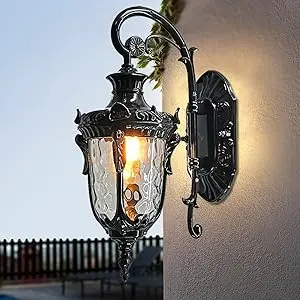 Wall Mount Outdoor Wall Light Fixtures with Hammered Glass Shade for House