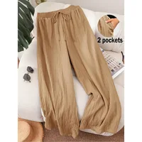 Plus Size 1XL-5XL Women's Fashionable Solid Color Elastic Waist Drawstring Casual Comfortable Loose Pants