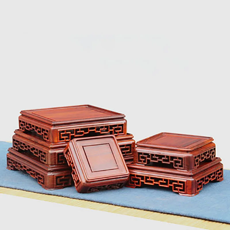 

Бонсай, квадратная красная вырезанная база, полка из натурального красного дерева с вырезами, подставка для цветов, ваза, горшки для растений