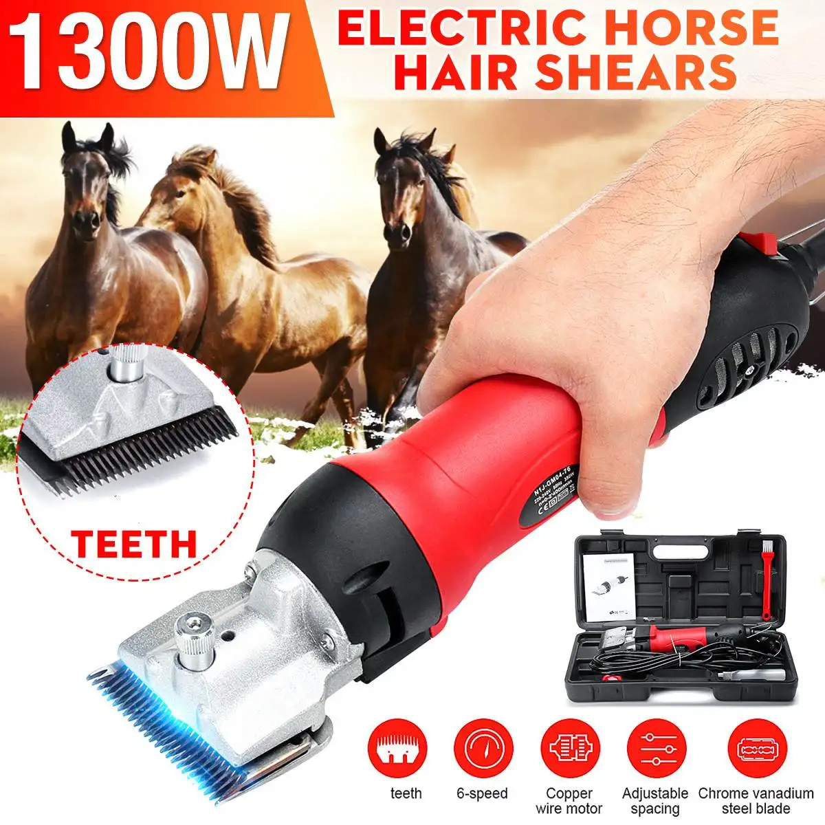 US 1300W 6 Speed Electric Animal Shearing Horse Hair Clipper Sheep Goat 