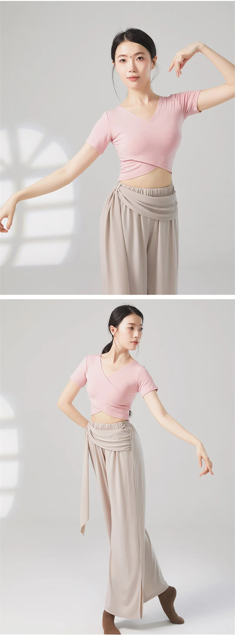 Damen-T-Shirt für klassischen Tanz, wendbar, atmungsaktiv, Yoga-Top, kurzärmelig, moderner Tanz, Ballett, langärmelig, Trainingskostüm – Detail 4