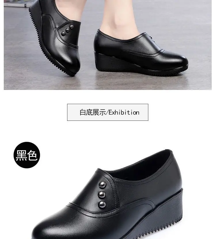 New Arrival Mom Wedges Platform Shoes for Women 2022 Black Leather Sneaker Woman Nurse Shoes Summer Flats