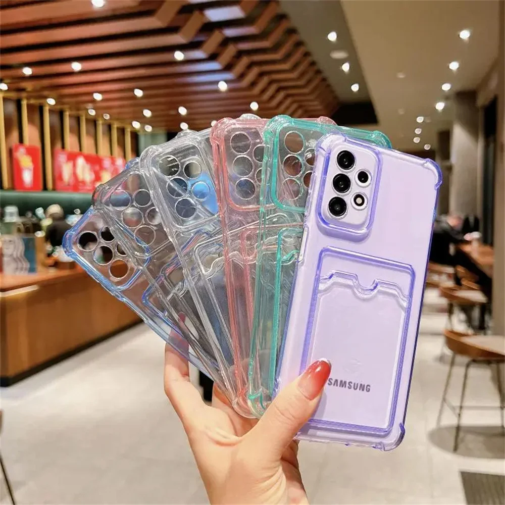 Phone Case Card Slot Holder Bag Transparent For Samsung A55 A16 A35 A25 A15 A54 A53 A52 A34 A33 A32 A14 A13 A72 5G phone protector cover