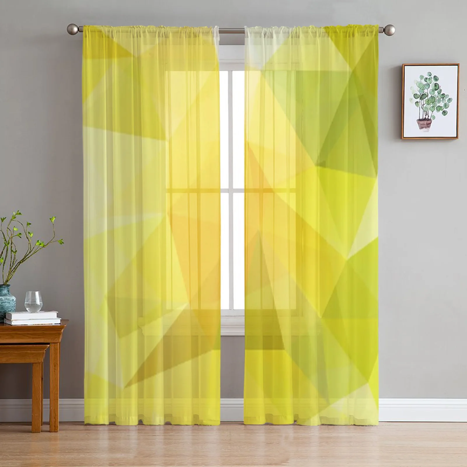 

Yellow Green Triangles Square Geometric Shapes Sheer Curtains for Living Room Modern Bedroom Voile Tulle Curtain Window Drapes