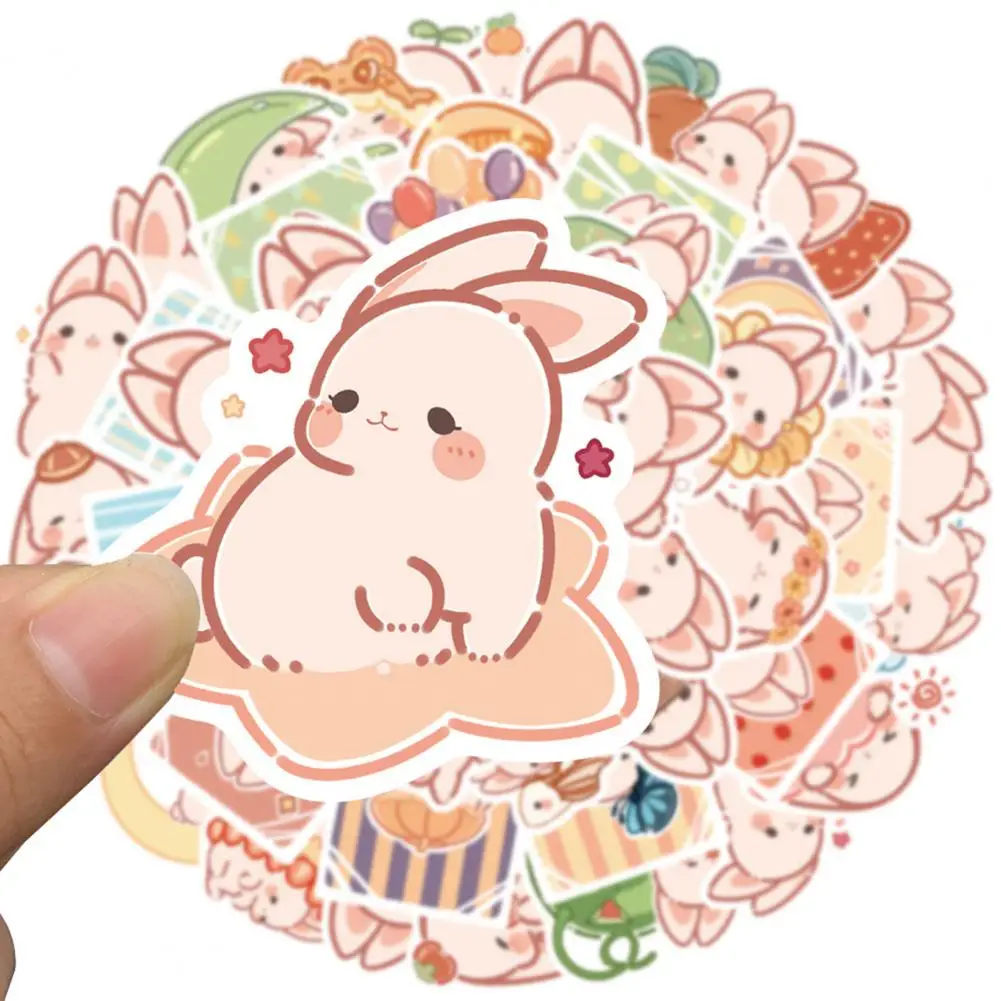 

50Pcs Delicate Easy to Paste Cartoon Sticker Waterproof Cute Bunny Printed Photo Album DIY Graffiti Decal Sticker Decorative