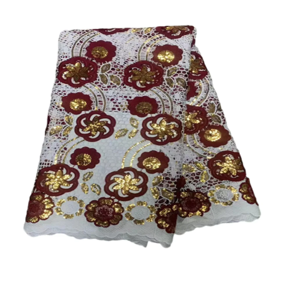

New Nigerian Embroidered Sequined Mesh Lace Fabric Bride Wedding Fabrics In Sequins India African Net Tulle Swiss Voile
