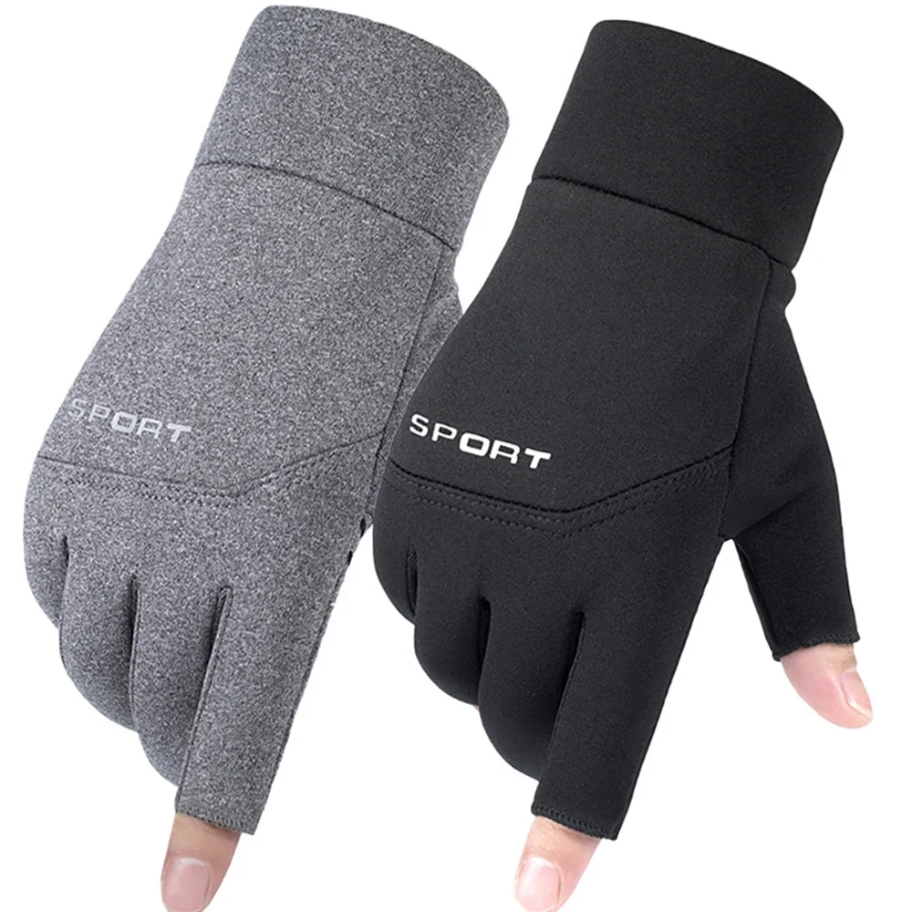 Winter Fishing Gloves 1Pair Women Men Universal Keep Warm Fishing Protection Anti-slip Gloves 2 Cut Fingers Outdoor Angling fishing gloves