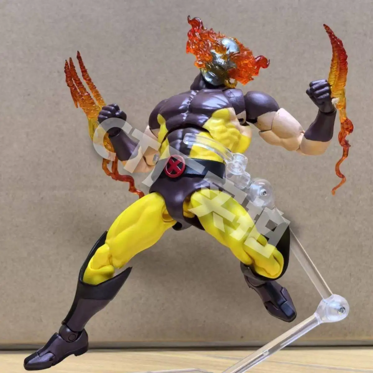 Ct Toys X-Men Logan Hellfire Ghost Rider Wolverine Bewegliche Actionfigur mit Feuerschädel-Kopf Flammen-Klauen-Zubehör Sammlerstück