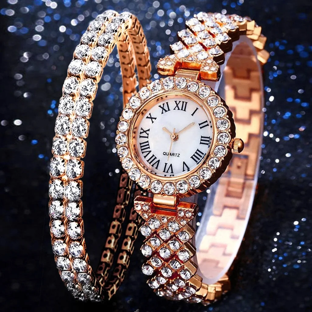  Relojes para mujer, reloj de pulsera, reloj dorado de lujo para  mujer, reloj floral de cuarzo con diamantes de moda, elegante reloj de  pulsera para mujer, dorado (color rosa) : Ropa