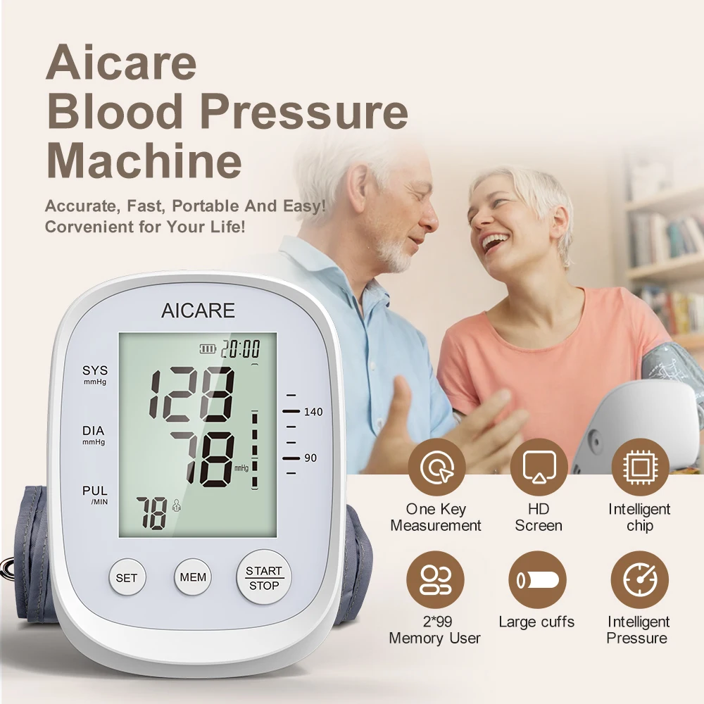 AICARE Blood Pressure Monitor Upper Arm Automatic Tonometer Digital Blood Pressure Meter BP Medical Sphygmomanometer Pulse 4