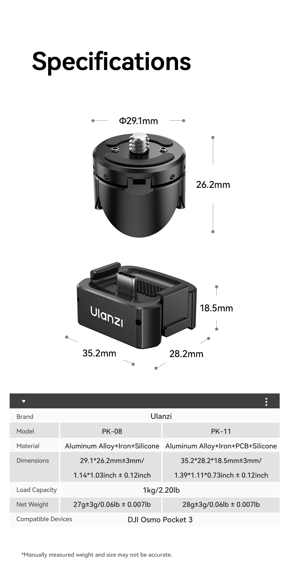 Ulanzi Pocket 3 Mini Tripod /Arri Locating Base for Osmo Pocket 3