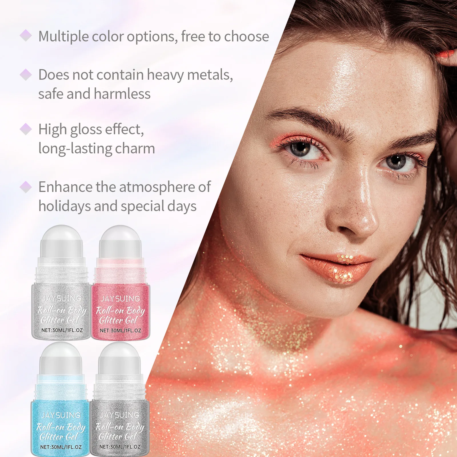 Rolling Ball Glitter Gel Body Face Stage Makeup Sequins Shimmer Powder Brightening High Glitter Gloss Sparkling Highlighter Gel 5