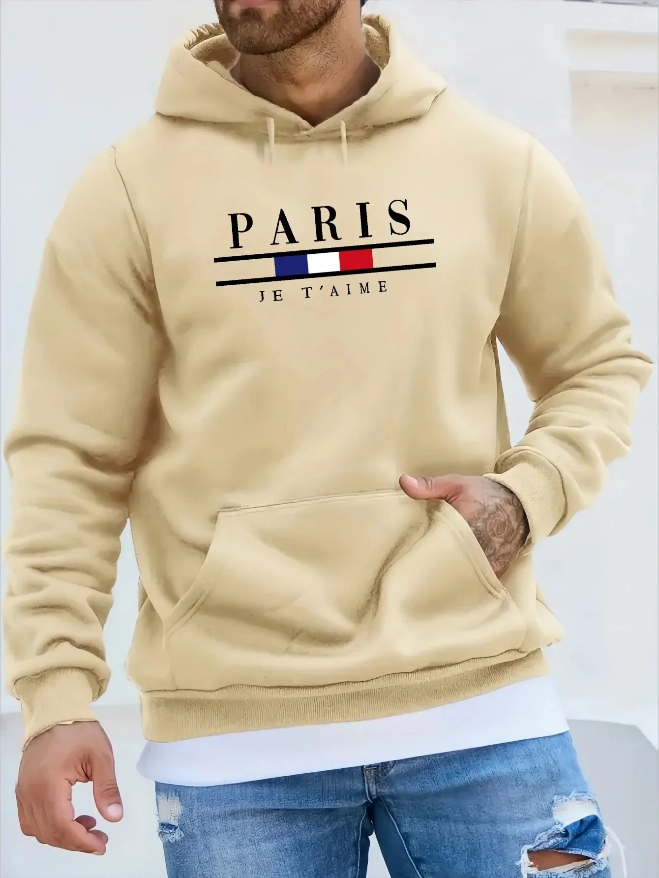 thumbnail image 1 of Sudadera con capucha con estampado de París de algodón para hombre, informal, otoño e invierno, 1 of 4