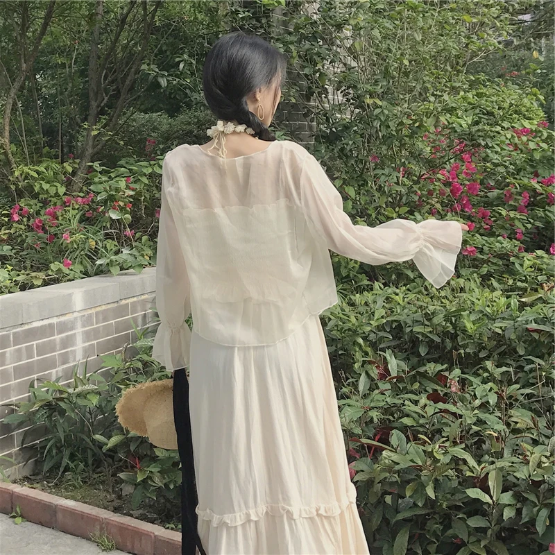 Apricot White Black Women Long Sleeve Open Front Sheer Bolero Chiffon Shrug Cardigan Wrap For Wedding Party Dress Cape Cover Up wedding shawl