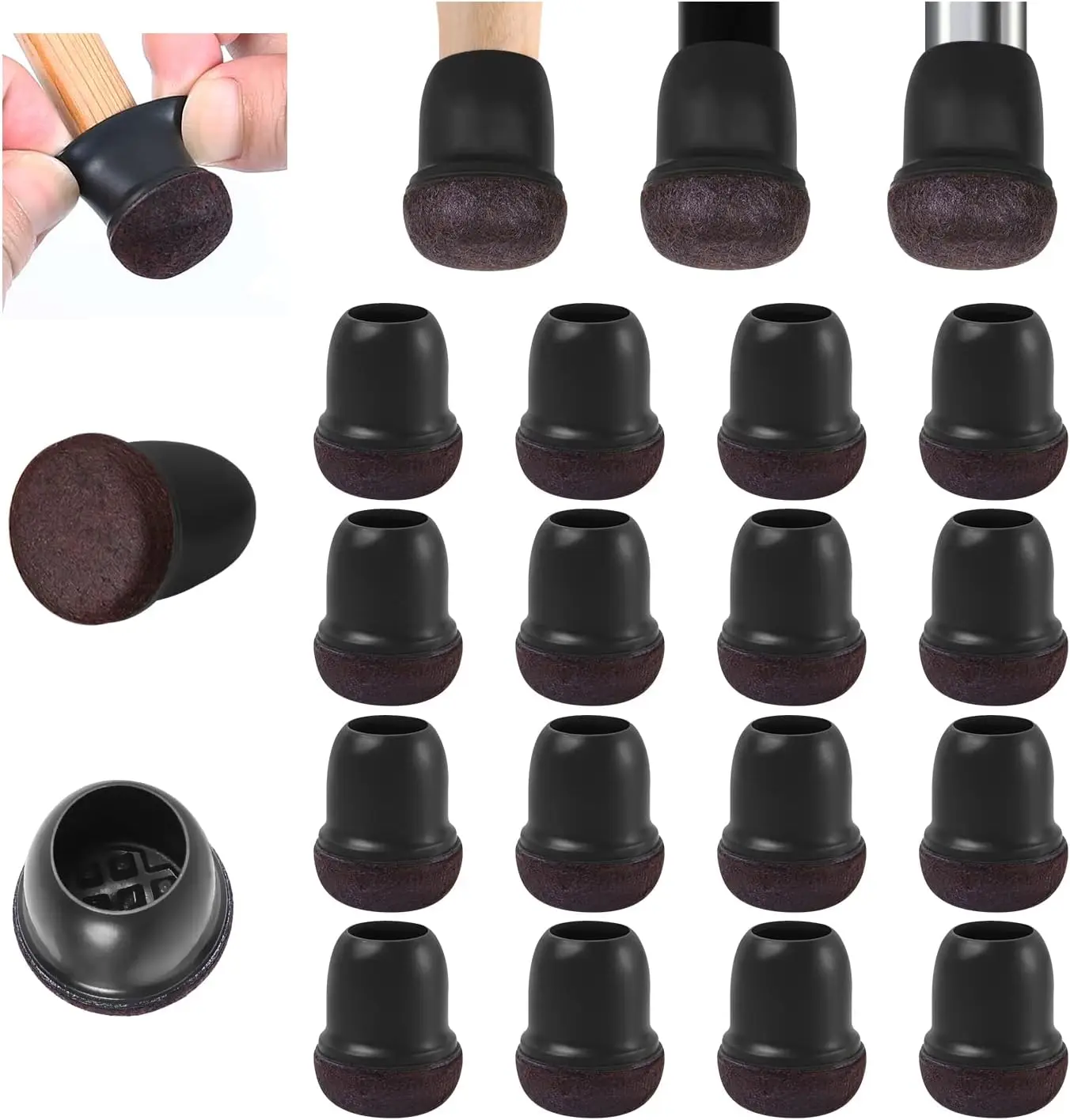 Silicone Chair Leg Floor Protectors with Wrapped Felt Pads - Non-Slip Furniture Feet Guards for Hardwood Floors (Set of 16)