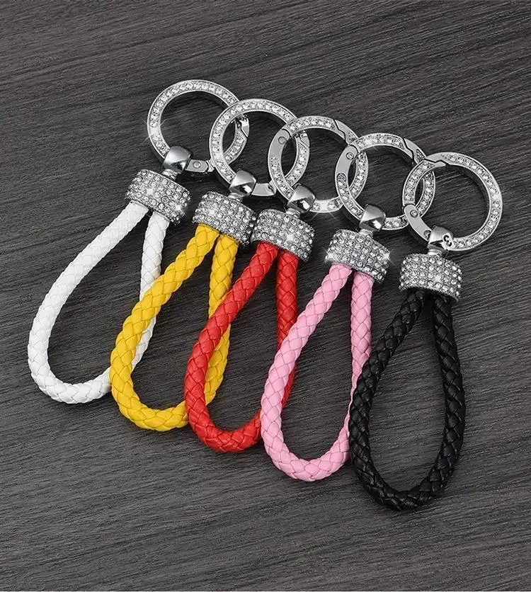 Leather Keychain Gold Silver Buckle Car Key Ring Chain Holder Phone Number Tag keyring metal keychain