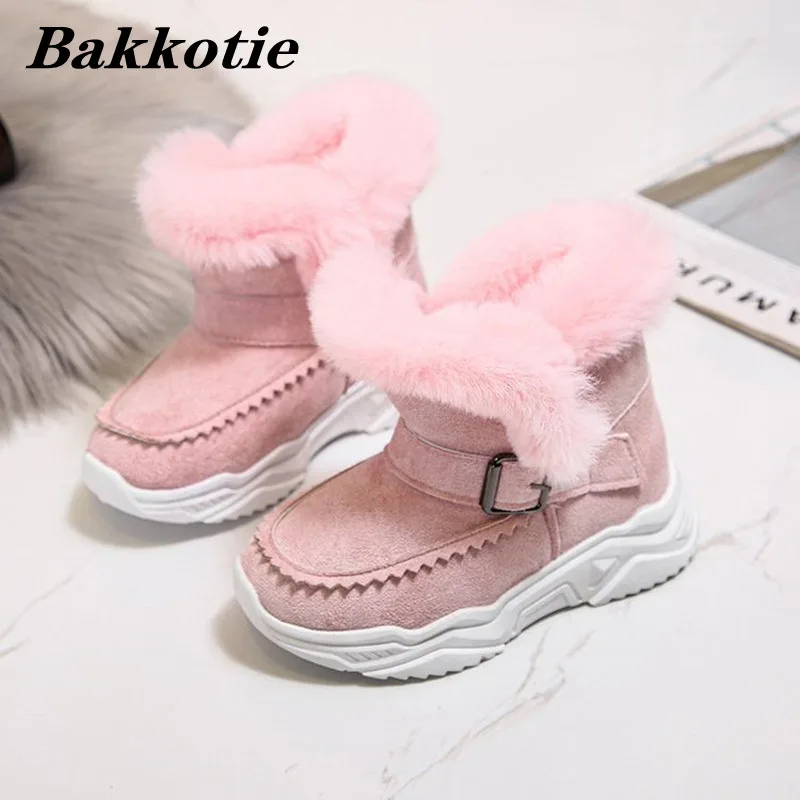 

Kids Snow Boots 2023 Winter Girls Fashion Brand Princess Ankle Boots Toddler Boys Warm Fur Shoes Children Buckle Soft Platform