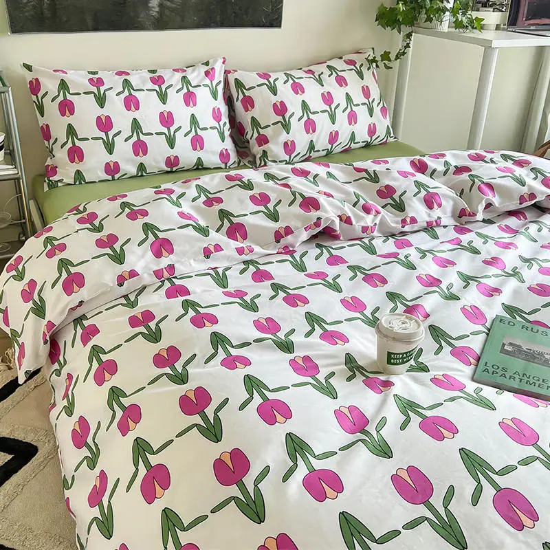 

New all cotton printing Flower Bedding Sets cotton Duvet Cover Bed Sheet Pillowcases Flatsheet Queen size