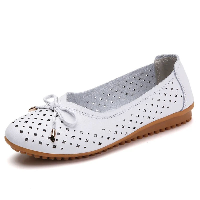 2022 summer Women Cutouts Genuine Leather Mom Shoes Comfortable Flats Nurse Casual slip-on ballet flat loafers size 35-42 