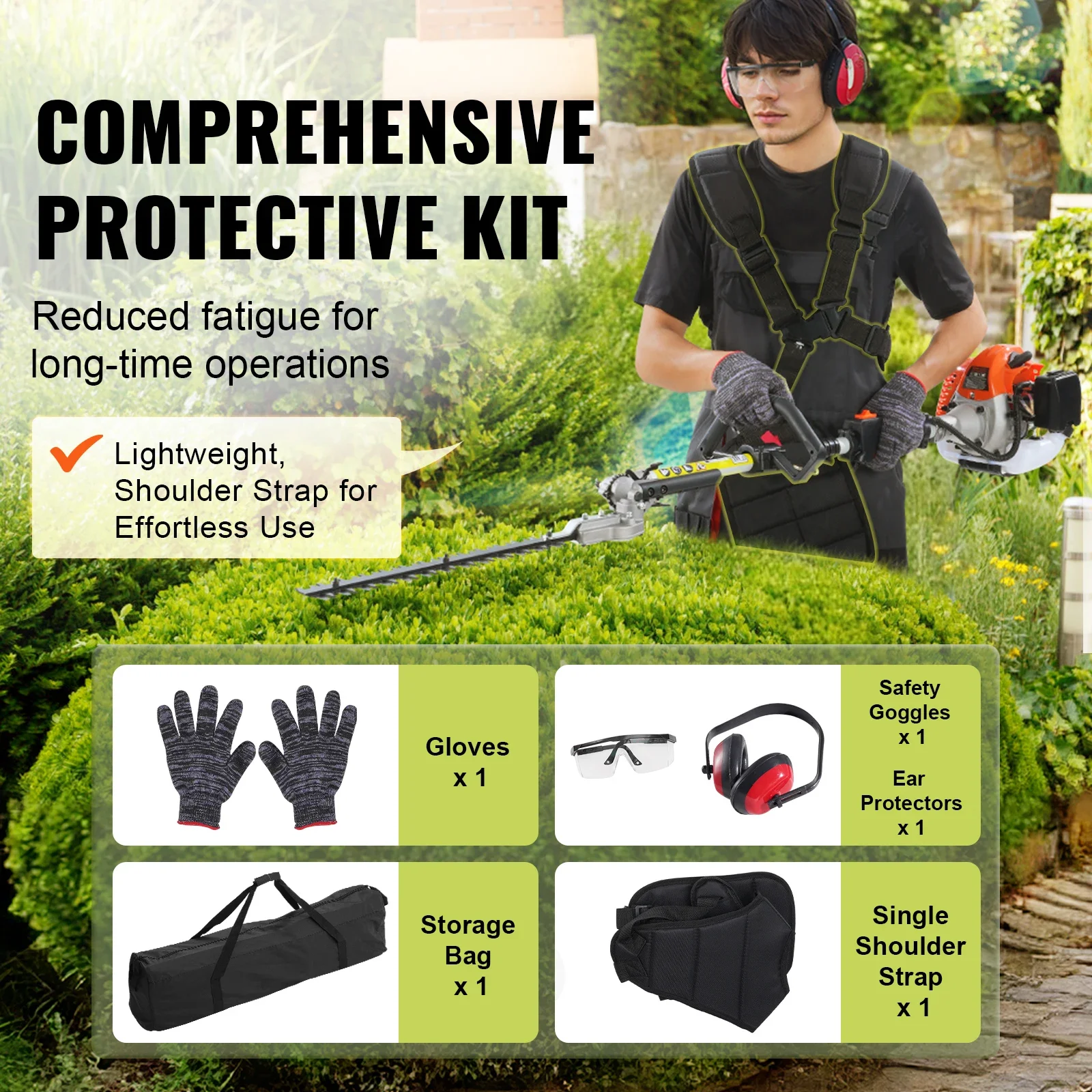 VEVOR 52CC 6- In-1 Multi-Functional Trimming Tools Gas Hedge Trimmer Weed Eater String Trimmer Brush Cutter Edger Pole Saw
