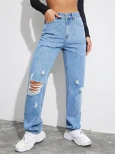 

FOR Ripped Boyfriends Jeans Women Casual High Waist Baggy Denim Pants Loose Wide Leg Straight Trousers Streetwear Y2k Woman