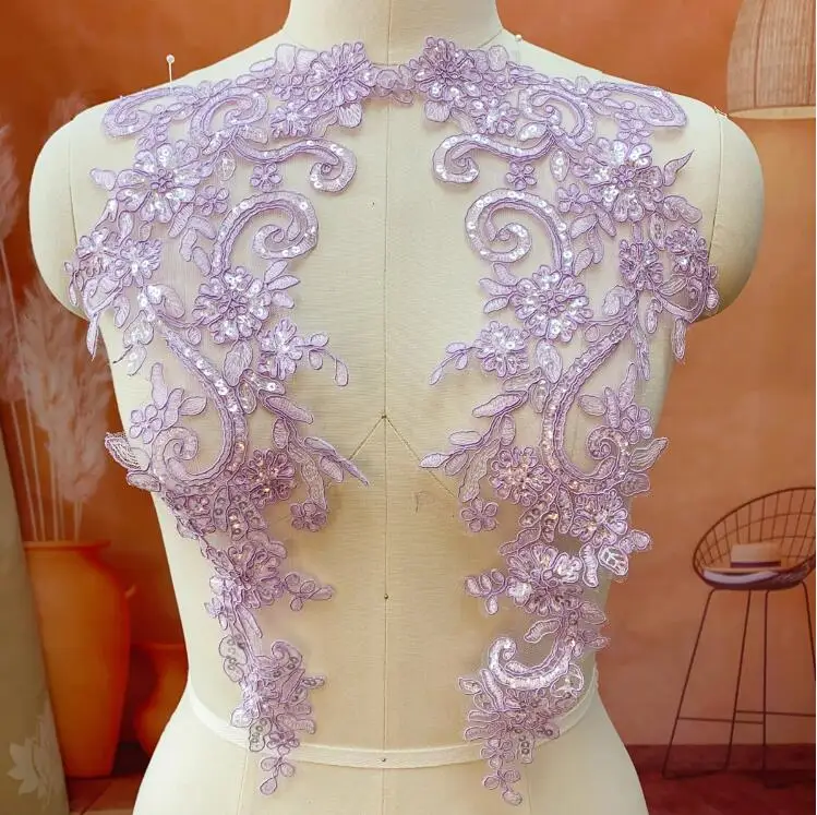 Lace Applique Sequins Embroidery 3D Flowers Lace Patches DIY Wedding Dress Doll Clothes Decor Sewing Supplies 1 Pair/2 Pieces sewing patches,lace sewing supplies,lace decoration,lace accessories,lace sewing accessories,lace garment accessories