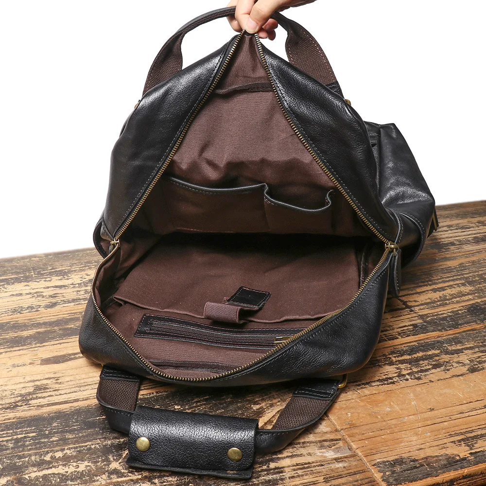 Stylish Men's Leather Multi-functional Backpack for Outdoor Travel and Hiking