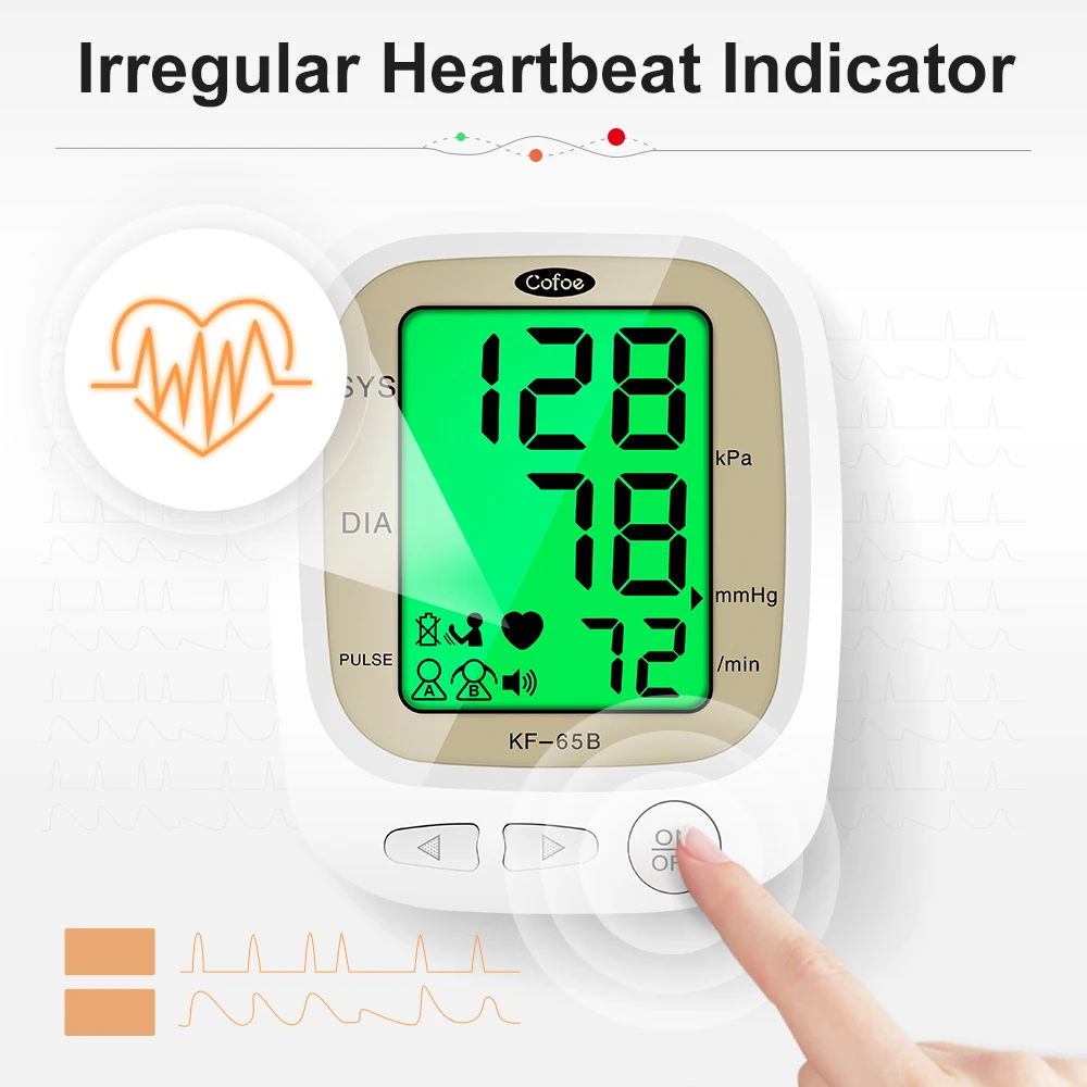 Cofoe Digital Arm Blood Pressure Monitor Heart Rate Pulse Meter Measure Sphygmomanometer PR LCD Screen Portable Health Care