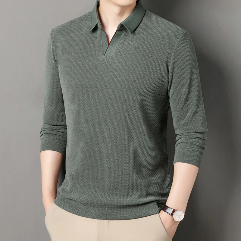Solid Color Daily V-neck Sweater Men's Business Casual POLO Shirt, Stretchable, Warm Autumn New Pullover Knitwear.