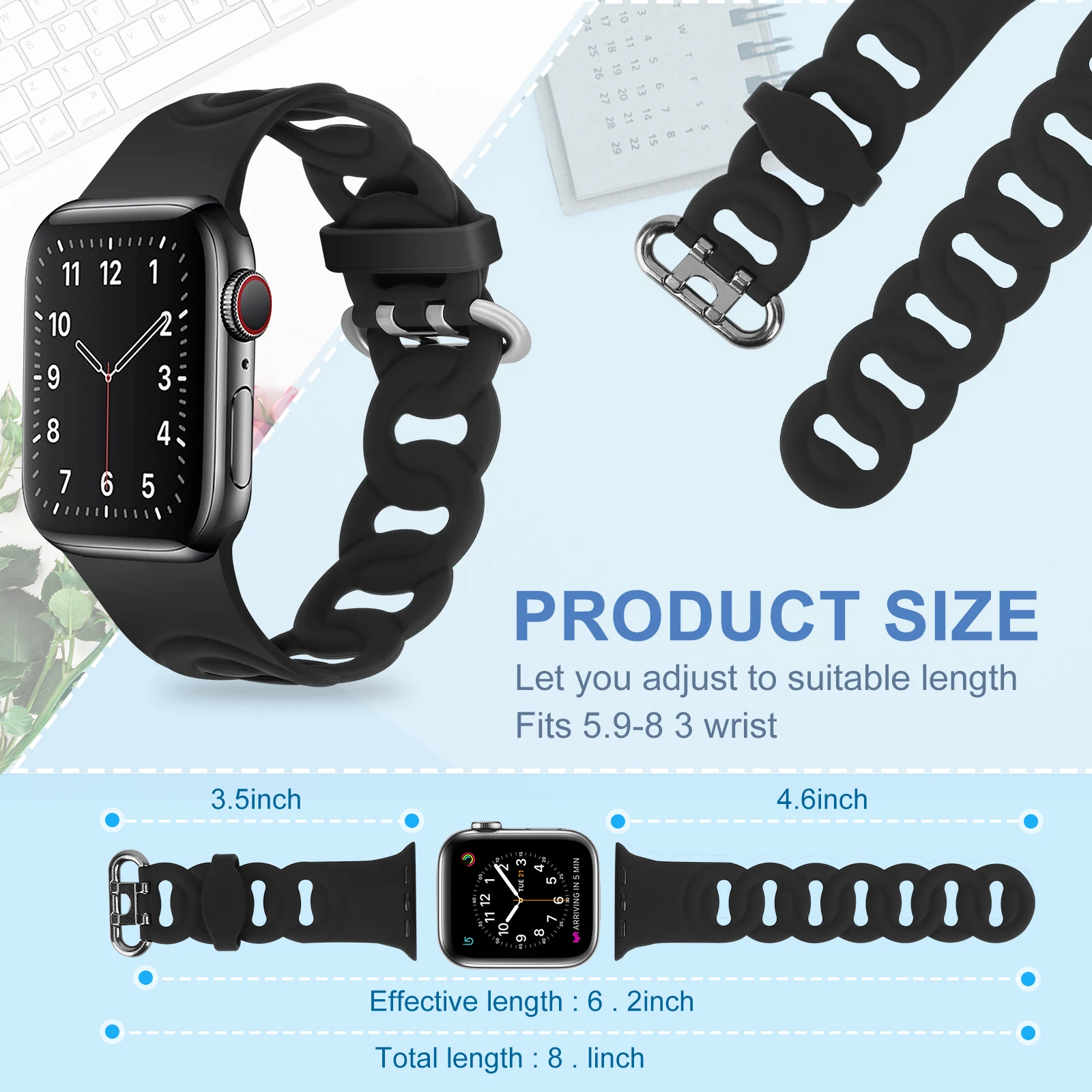 애플 워치 밴드용 실리콘 스트랩, 고어멧 팔찌, 아이워치 시리즈 7, 6, 5, 4, 3, 8 울트라, 44mm, 40mm, 45mm, 49mm, 41mm, 38mm 액세서리