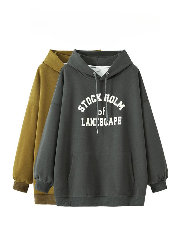 Large size women's slightly chubby mm cover belly long sleeve hooded pullover loose sweatshirt autumn and winter women