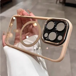 Luxury Magnetic Metal Lens Bumper Protection Case with Magsafe Acrylic Translucent Cover - iPhone 12 Pro (Desert Gold)