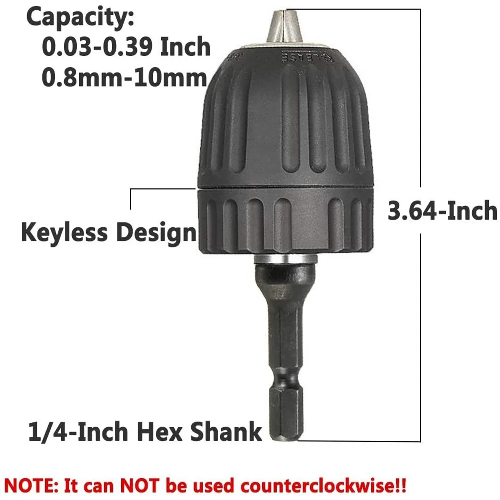 0.8-10mm Keyless Drill Chuck Converter 3/8"-24UNF Thread Quick Change Adapter 1/4" Hex Shank
