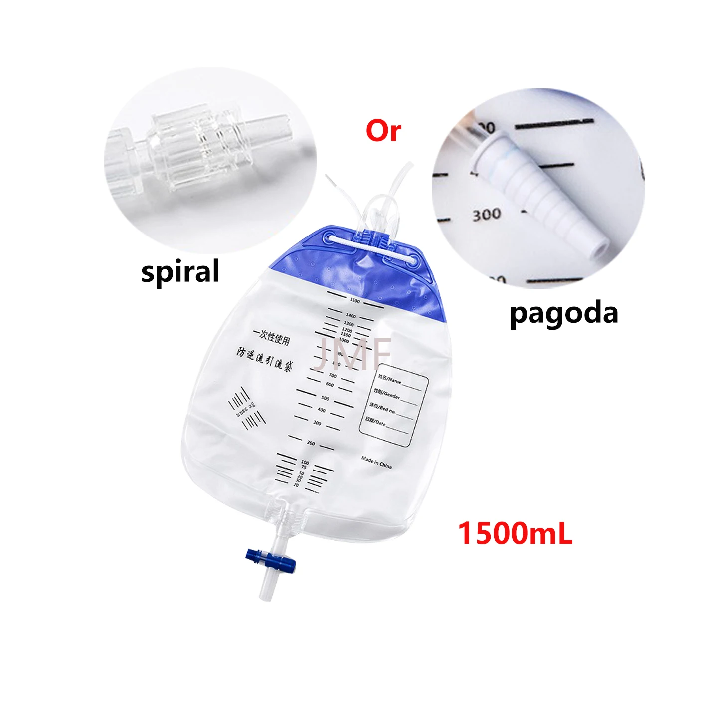 

20 шт. 1500 мл одноразовый дренажный мешок спиральный интерфейс для мочевого катетера
