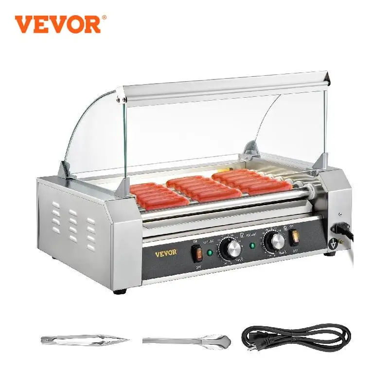 VEVOR Hot Dog Roller 5/7/11 Rods Stainless Steel Electric Sausage Grill Cooker With Dual Temp Control Barbecue Grill Machine