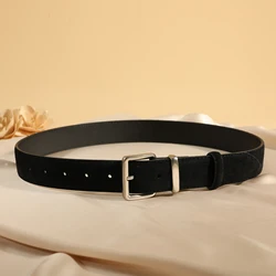 Women's Vintage Luxury Suede Leather Belt with Gold Buckle - 100cm (Black C)