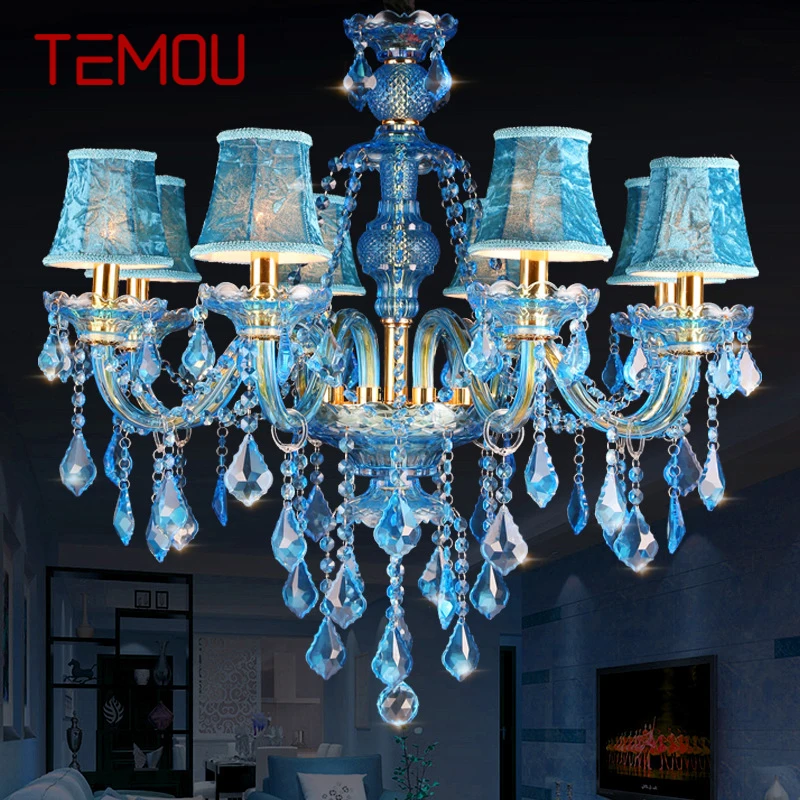 

TEMOU Blue Style Crystal Pendent Lamp European Candle Art Lamp Living Room Restaurant Bedroom Net KTV Chandelier