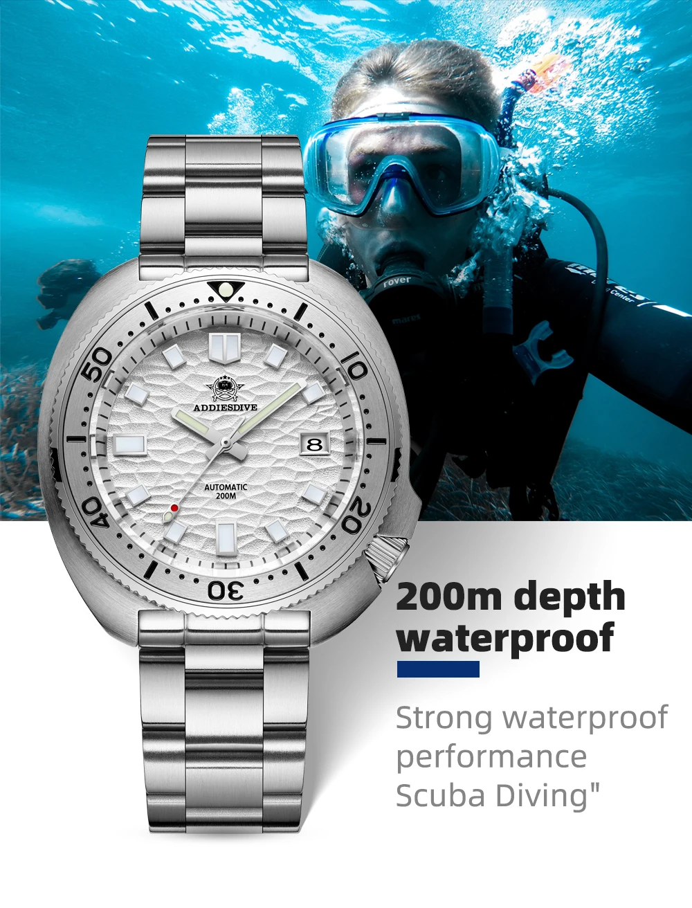 ADDIESDIVE Men's Mechanical Watch Diver NH35 Automatic Sapphire 316L Stainless Steel 20Bar Diving Watch Man Relogio Masculino