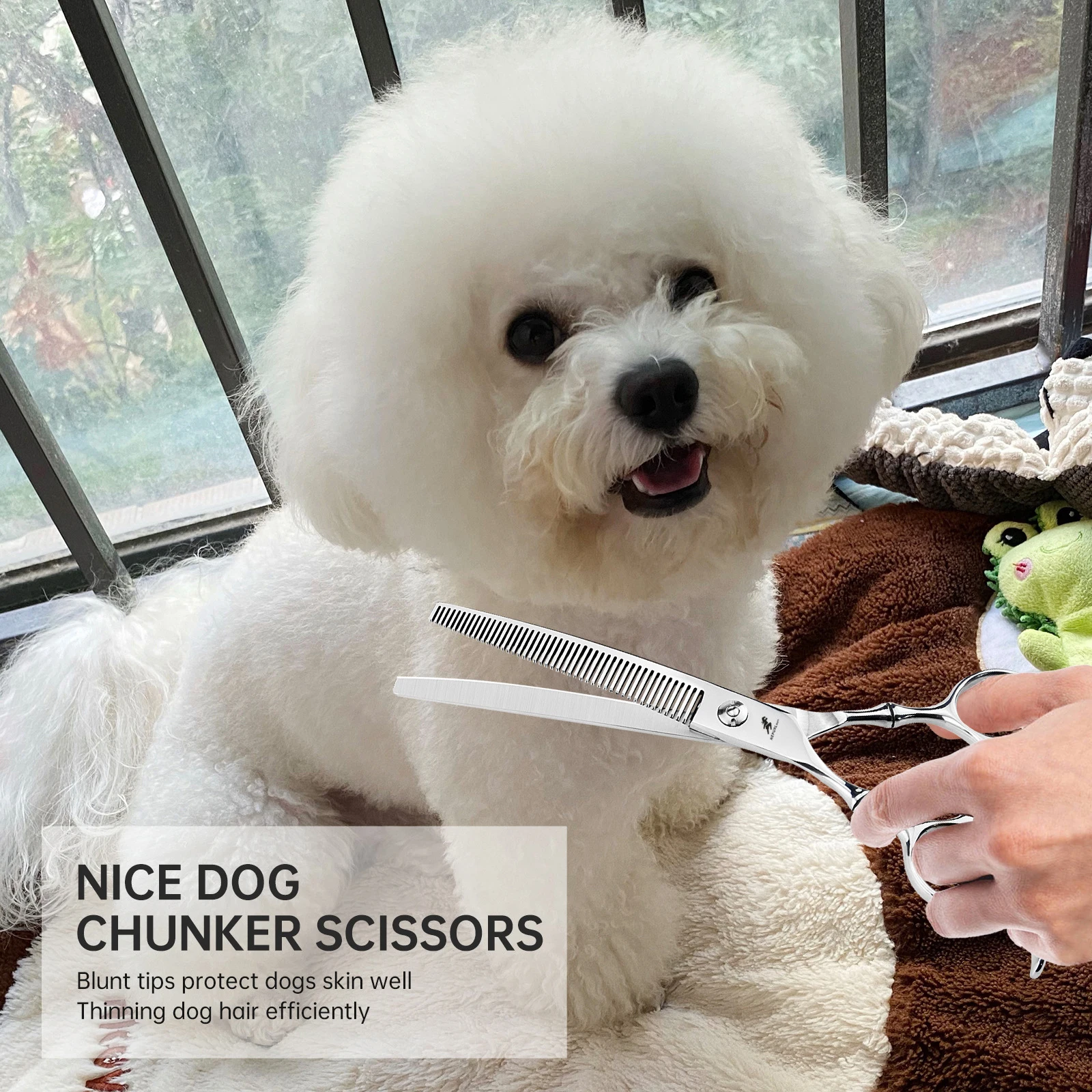 Dog Grooming Scissors Japan Stainless 7" 8" Pet Scissors Dog Curved Chunker for Groomer Bend Down Thinning Shears