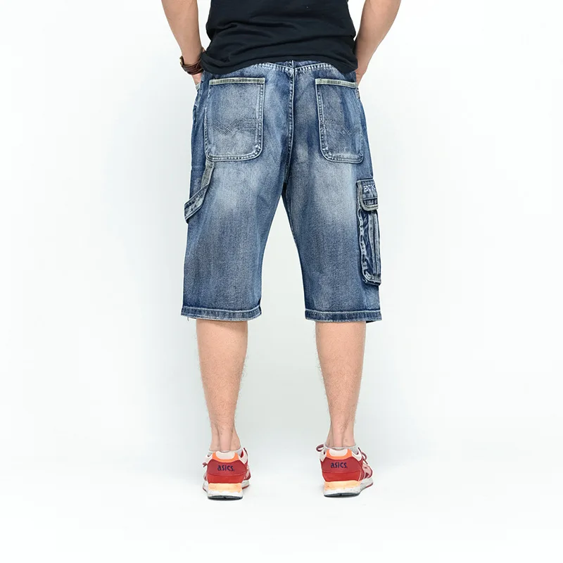 Mens Jeans Multi-pocket Casual Jeans Calf-Length Pants Hip-hop Loose Increase Skateboard Pants Streetwear Men