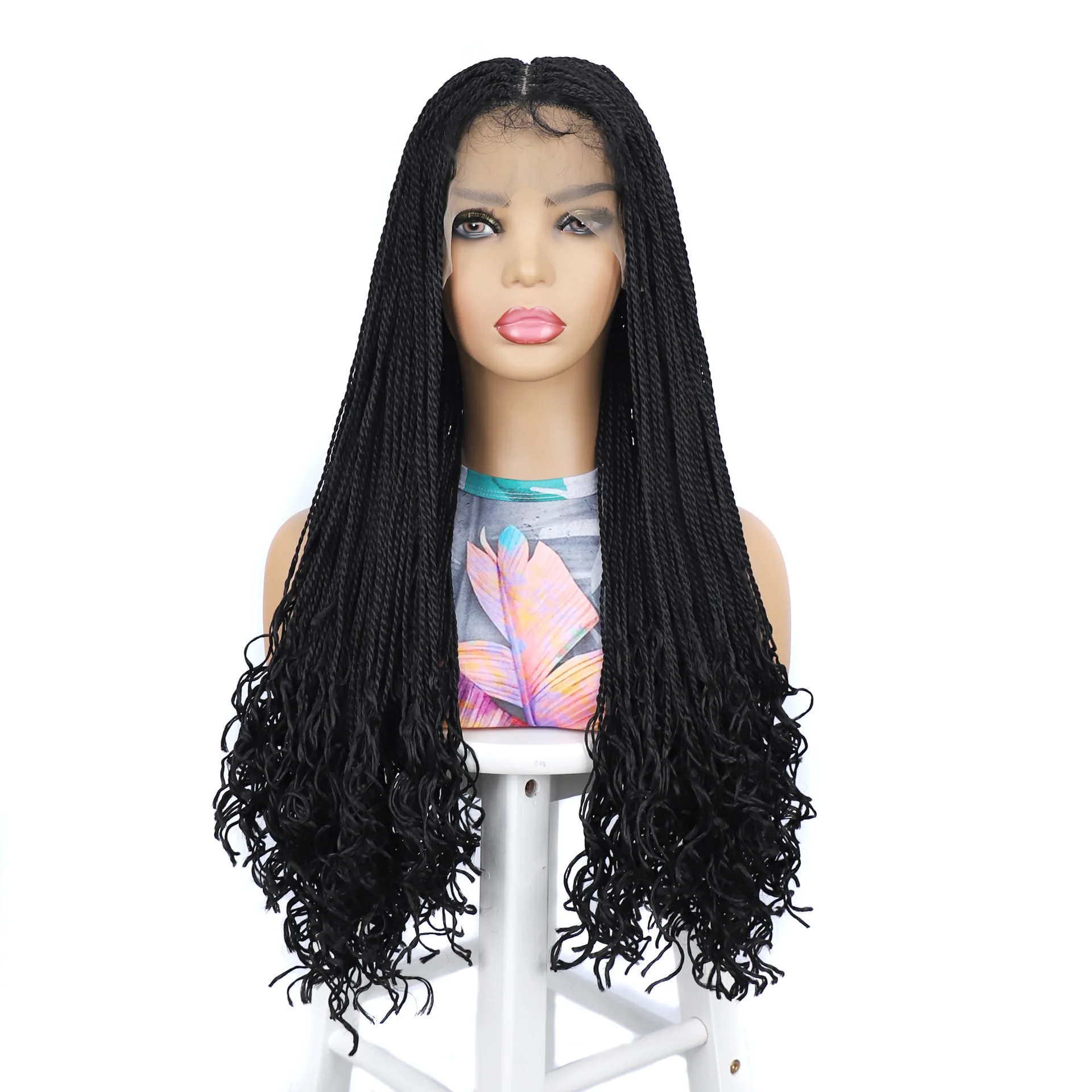 

Black Braided Wigs Synthetic Lace Front Wigs with Wavy Ends Kontless Box Braids Wig for Black Women Colorful Braiding Hair Wig