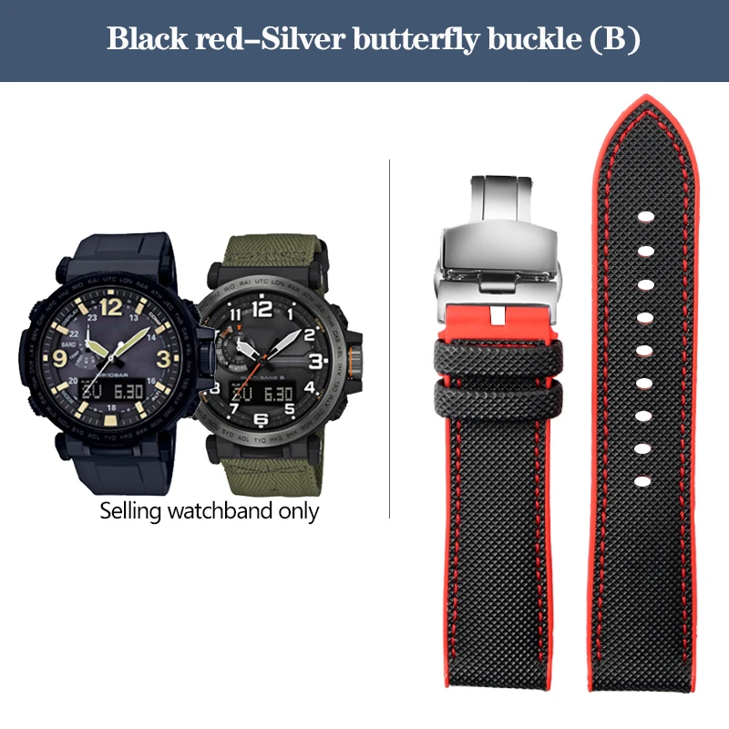 Durable Nylon Rubber Bottom Sports Watchband - 24mm Canvas Silicone Strap