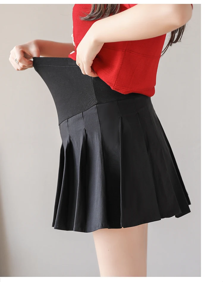 Spring Autumn Pregnant Women Pure Color Trousers Pleated Skirt Short Skirt High Waist Maternity Mini Skirts Suits Skirts