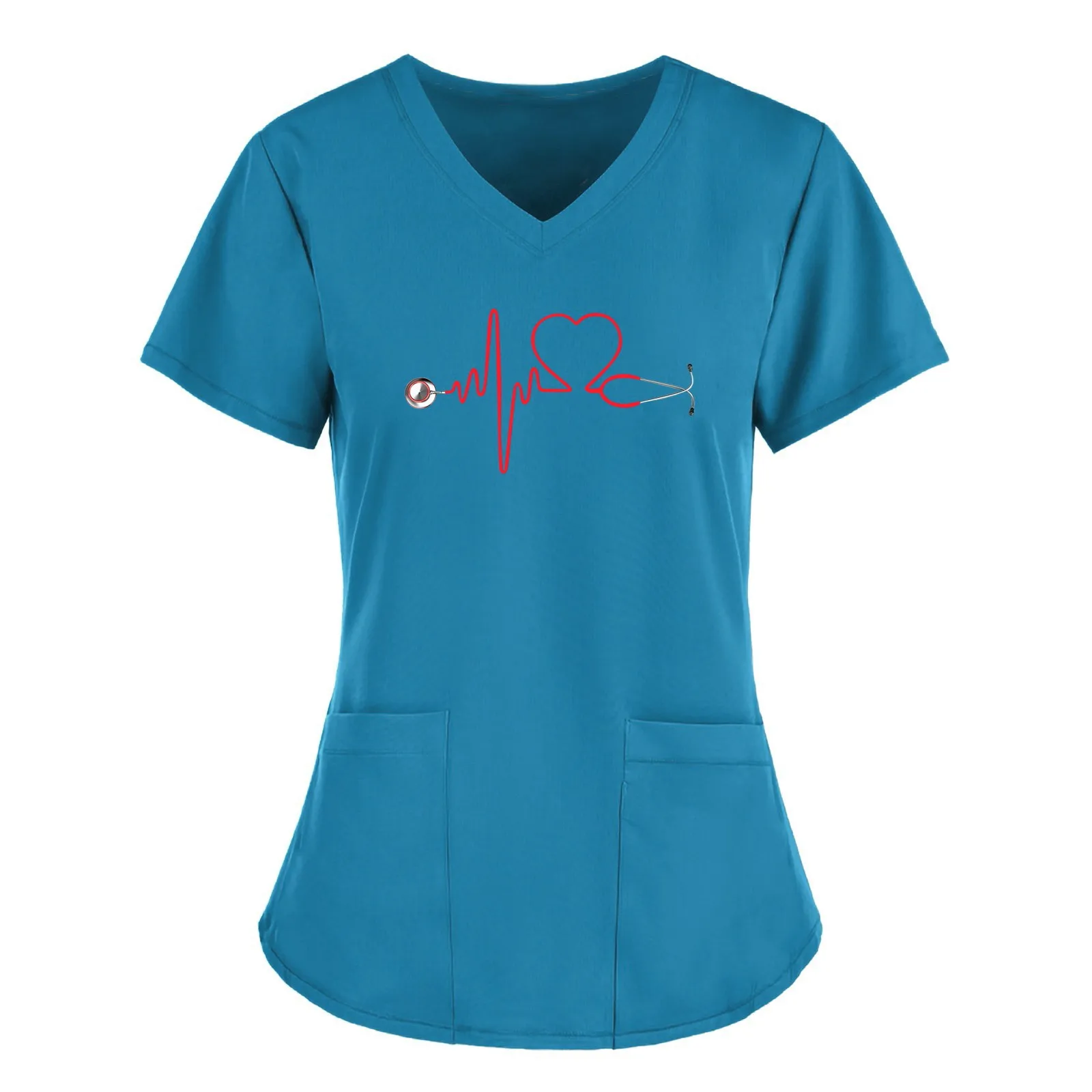 

Print Simple Pet Clinic Scrub Uniform Pocket Nurse Uniform Staff Short Sleeve V-neck Tops Healthcare Tunic uniforme enfermera
