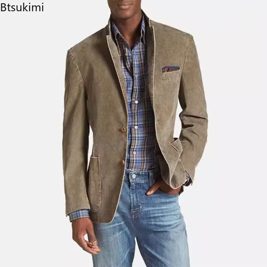New Denim Suit Men's Busines Casual Solid Color Coats Fashion Slim Men's Clothing Vintage All-match Jackets Blazers for Men